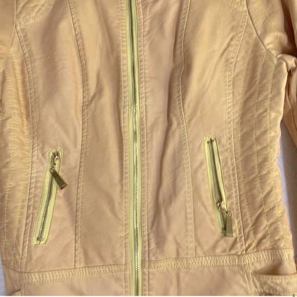 Vintage Roosevelt American College Dyed Yellow Distressed Faux Leather Jacket M - Picture 10 of 16